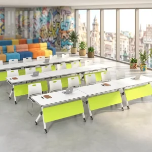 Modern Flip Top Nesting Training Table with Wheels and Modesty Panel Mobile Foldable Seminar Conference Table for Office School