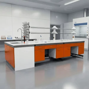 Modern Floor Mounted Lab Bench Chemical Laboratory Benches Tables with Reagent Shelf and Sink