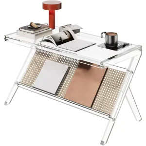 Modern Foldable Coffee Table for Living Room Clear Acrylic Center Table Rectangle Tea Table for Bedroom Office Reception Rooms