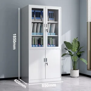 Modern Foldable Durable Metal Office Storage Cabinet Glass Doors Adjustable Layers Filing Home Office School Outdoor