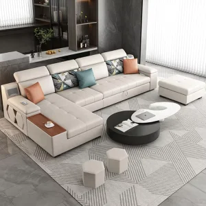 Modern Foldable Fabric Corner Sofa Bed Set with Storage for Living Room and Hotel Use