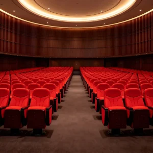 Modern Foldable Fabric Theater Conference Auditorium Seating with Single Round Metal Legs