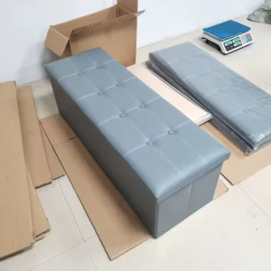 Modern Foldable PVC Leather Storage Ottoman Bench Large End of Bed Ottoman Footstool for Living Room