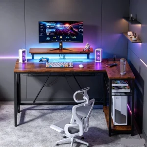 Modern Foldable Particle Board Home Office Computer Desk with Metal Leg Storage Shelves