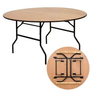 Modern Folding Banquet Wedding Party Event Table Commercial Hotel Wood Round Folding Dining Tables with Metal Legs