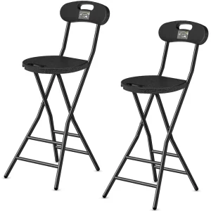 Modern Folding Bar Stool with Ergonomic Design Height Adjustable Supports 450lbs Easy to Store Carry Set 2 Chairs Included Black