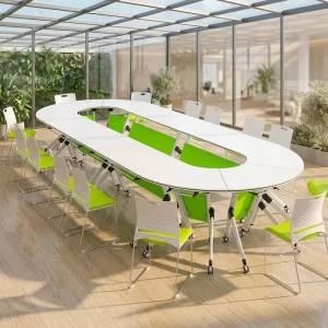 Modern Folding Portable Rectangular Office Desk Foldable School Classroom Student Conference Staff Revolving Training Room Table