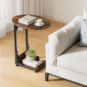 Modern Folding Side Table End Couch Tables Metal Frame C Shaped TV Stand Storage Easy Clean Sofa Coffee Living Room Small