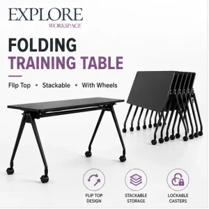 Modern Folding Training Table Flip Top Stackable with Wheels Heavy Duty Frame for Conference Room Training and Meeting Use