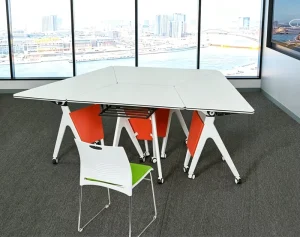 Modern Folding Training Table Table Frame Seminar Table Fliptop Training Desk with Castors for Conference Room