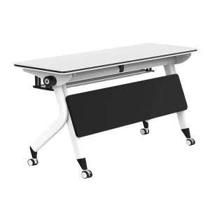 Modern Folding Training Table with Extendable Design Movable Wheeled Desk and Chair Combination Metal Frame