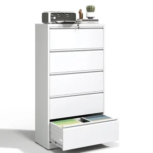 Modern Freestanding 5 Drawer Metal Lateral File Cabinet Key Lock Commercial Home Office Bedroom School Supermarket