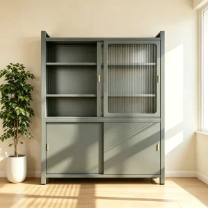 Modern Freestanding Metal Utility Storage Cabinet Sliding Door Tall Laundry Household Organizer OEM