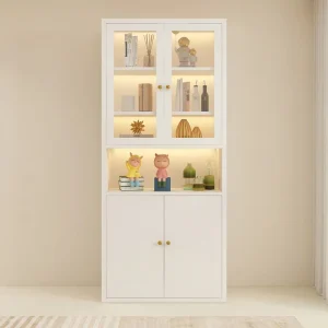 Modern French Design Steel Storage Cabinet Glass Door Dustproof Bookshelf Adjustable Shelves for Bedroom Home Office Hotel Use