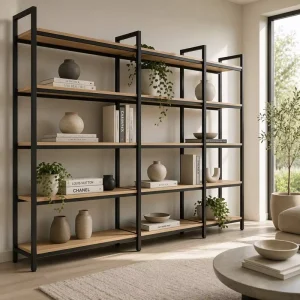 Modern French Style Large 2 Bay Wooden Bookshelf Elegant Library Bookcase for Home Office Living Room and School