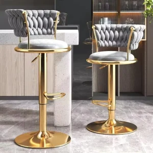Modern French Style Lifting Rotatable High Bar Stool with Metal Frame Commercial Use Non Foldable Bar Furniture