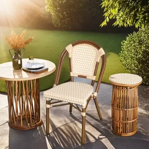 Modern French Terrace Rattan Chairs Stackable Outdoor Aluminum Frame Furniture for Hotels Garden Parks Villas Home Bars