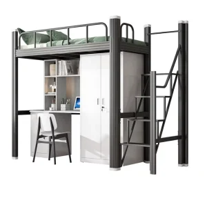 Modern Full Double Decker Adjustable Bunk Bed Storage Metal Frame Space Saving Portable Warehouse Bedroom School
