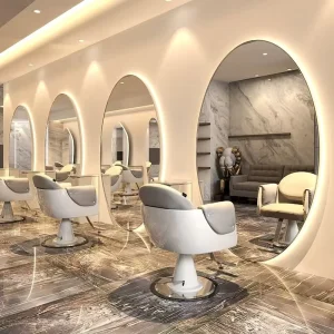 Modern Full Length Gold Salon Mirror with Lighting Styling Station Furniture for Hair Salons and Barber Shops