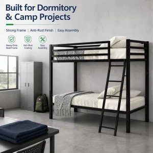 Modern Full Over Full Size Hostel Heavy Duty Metal Double Decker Bunk Bed with Storage for Teenagers Adults Boys Dormitory