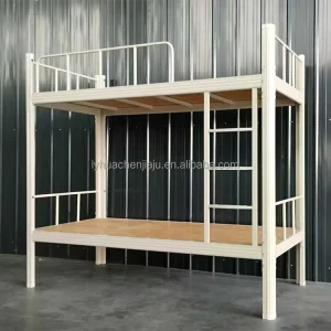 Modern Full Over Full Space Saving Heavy Duty Metal Steel Double Deck Bunk Bed Frame with Storage Stairs for Adult Dormitory