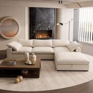 Modern Furniture Chenille Linen Mix Fabric Living Room 3 4 5 6 7 Seater Cloud Black Modular Sectional Couch Sofa Set