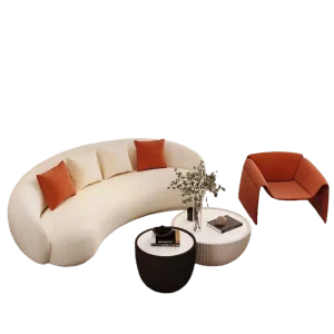 Modern Furniture Comfort White Half Moon Round Couch Living Room Lounge Couches 3 Seater Velvet Fabric Curved Sofa for Home