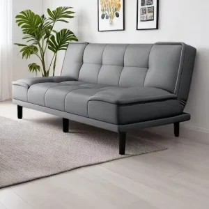 Modern Futon Sofa Bed with PU Leather Upholstery Eco Friendly Foldable Reclining Soft Bed for Apartment & Hotel Use