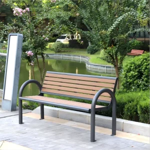 Modern Garden Bench with Backrest Powder Coated Carbon Steel Frame and WPC Slats Knock Down Design Park Hospital Use 1.63m 1.8m