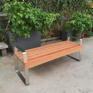 Modern Garden Street Furniture Leisure Metal Street Public Modern Outdoor Courtyard Park Solid Wood Bench Seating