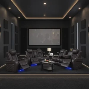Modern Genuine Leather Electric Recliner Sofa with USB Cup Holder Gaming Eco Friendly Home Theater Seating