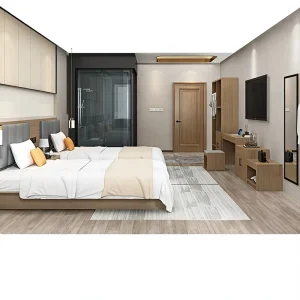 Modern Genuine Leather Hotel Bedroom Furniture Set with Storage Designed in Modern Minimalism Style for Apartment Use