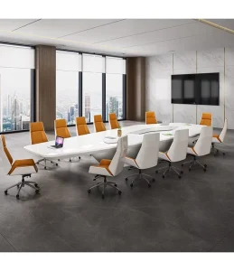 Modern Geometry Shape CORIANS Solid Surface Eco Friendly Conference Table Stainless Steel Legs for Office Home Office Hotel