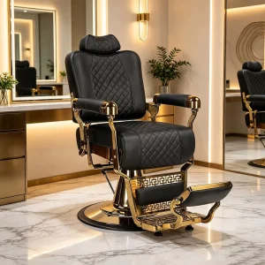 Modern Gold Base Barber Chair Hydraulic Reclining Luxury Salon Styling Professional Hair Barbershop Chair
