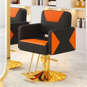 Modern Gold Base Black and Orange Hairdressing Styling Chair Professional Barber Chair