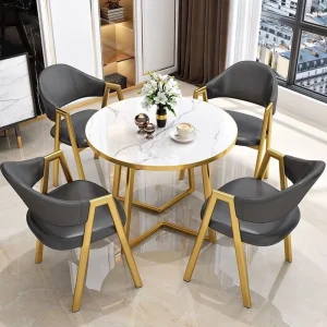 Modern Gold Dining Table Set 4 People Restaurant Furniture with 4 Metal Chairs for Home Bar Gym Bedroom Workshop Use