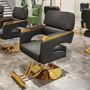 Modern Gold Leather Hydraulic Recliner Barber Chairs for Men and Women Professional Haircut Furniture