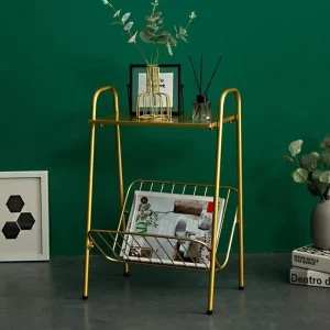 Modern Gold Metal Side Table Magazine Rack Iron Material Square Coffee Tea Table Living Room Furniture Set