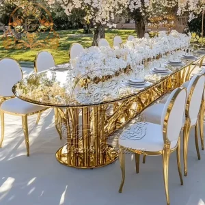 Modern Gold Stainless Steel Banquet VIP Large Luxury Oval Wedding Tables for Weddings Parties Hotels