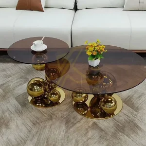 Modern Gold Tempered Glass Coffee Table Stainless Steel Frame