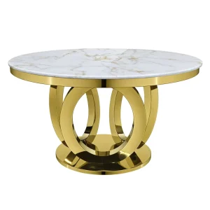 Modern Golden Marble Top Stainless Steel Durable Hotel Furniture Banquet Table for Dining Hall Wedding Living Room