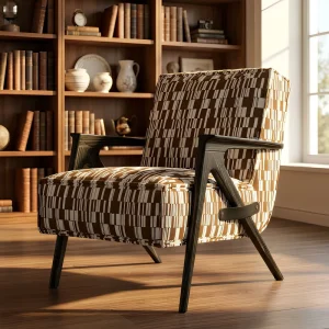 Modern Golden Teak Leisure Chair Solid Back Cotton Cover for Apartment Living Room Bedroom Home Office Hotel Dining