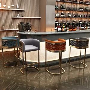 Modern Golden Velvet Wood Luxury Non Foldable Mini Bar Stool Set for Home Bar Kitchen and Leisure Facilities Furniture
