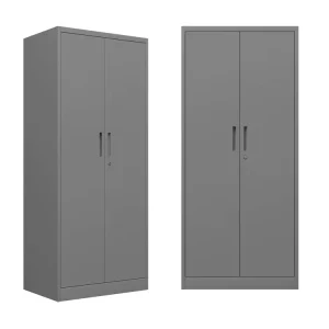 Modern Gray Metal Filing Cabinets 5-Layer Adjustable Shelves 2 Doors Tall Vertical File Storage 40cm Width Office Gym