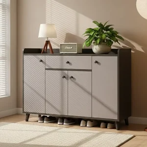 Modern Gray Shoe Rack Cabinet with Drawer Large Capacity Shoe Storage Cabinet Furniture for Hallway Entryway Door Apartment