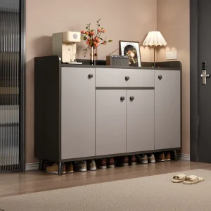 Modern Gray Shoe Shelf Cabinet with Drawer Large Capacity Shoe Rack Storage Cabinet Furniture for Entryway Door Apartment