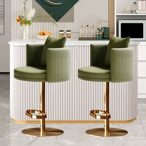 Modern Green Bar Stools with Gold Foot Pedals High Bar Chairs for Kitchen Islands