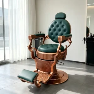 Modern Green Leather Barber Chair Heavy Duty Reclining Salon Chair with Gold Base
