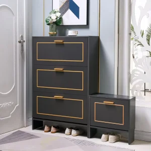 Modern Grey Door Folding Shoe Cabinet Front Foyer And Entrance Hall Large capacity Rack Simple Elegant