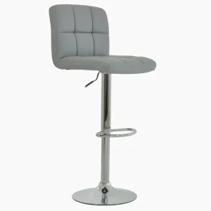 Modern Grey Swivel Faux Leather bar Stool with Chromed Metal Base